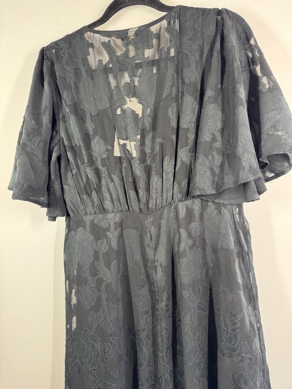 CREAM Black Jacquard Midi Dress Size 8 Sheer Sleeve Dark Romantic Chic Grunge - Picture 11 of 13
